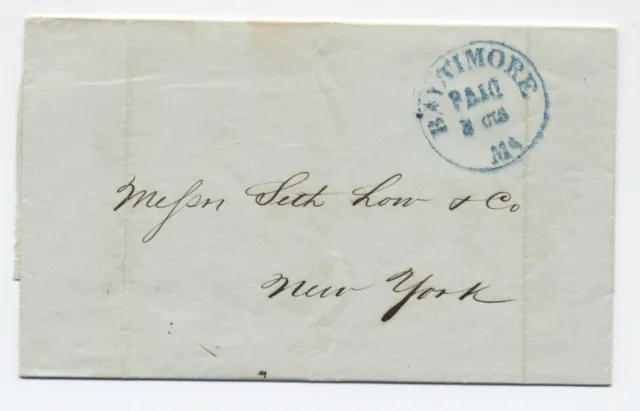 1848 Baltimore MD stampless circular paid 3 integral rate [6394.15]