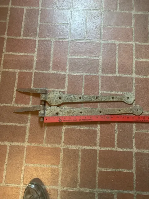 Antique Hand Forged Iron Barn Door Strap Hinge Set, 17-19”