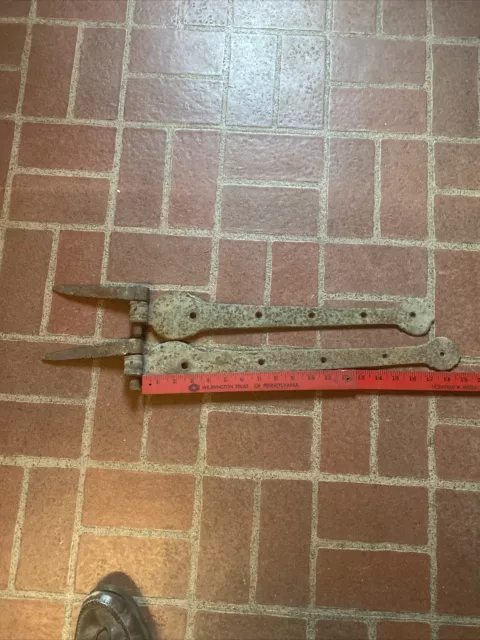 Antique Hand Forged Iron Barn Door Strap Hinge Set, 17-19”