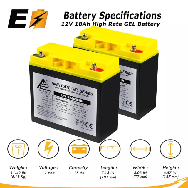 2 Packs: 12V 18AH Deep Cycle GEL Battery for Mighty Max ML18-12GEL