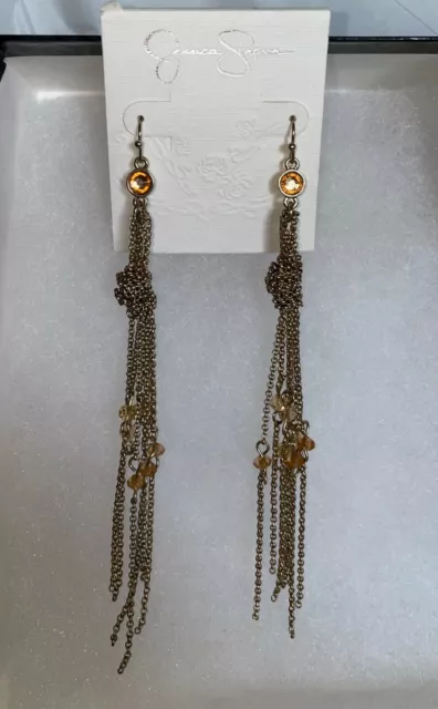 Jessica Simpson  Womens Girls Earrings Gold Chains & Color Stones Beaded Dangle