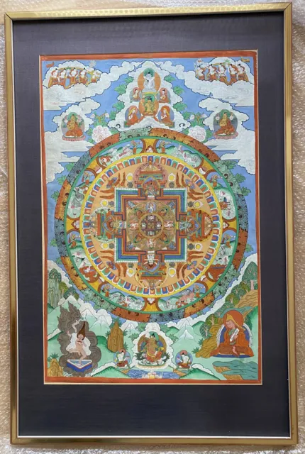 MANDALA THANGKA IM EDLEN RAHMEN BUDDHISMUS TIBET NEPAL INDIEN 103 x 68 cm