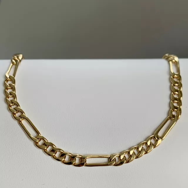 9ct Gold Figaro Bracelet Hallmarked 375 7.5'' 19cm 4mm Wide Links 2.70g Vintage