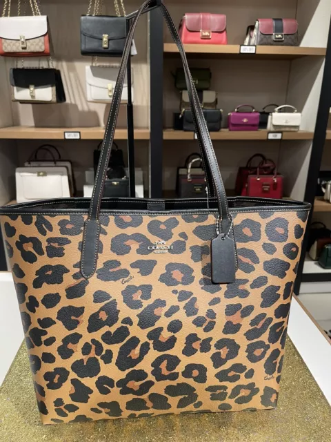 NWT COACH City Tote With Leopard Print And Signature Canvas Interior Cc760