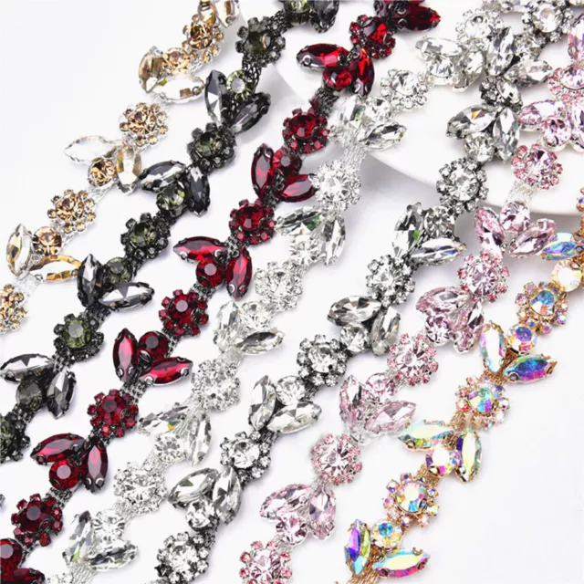 Glass Rhinestone Trim Chain Ribbon Sew Clothing Shoes Decor Jewelry DIY Making