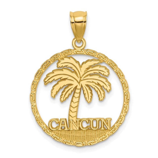 14K Yellow Gold CANCUN Palm Tree Circle Charm