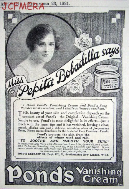 Pond's Vanishing Cream Cosmetics ADVERT (Pepita Bobadilla) - Small 1921 Print AD