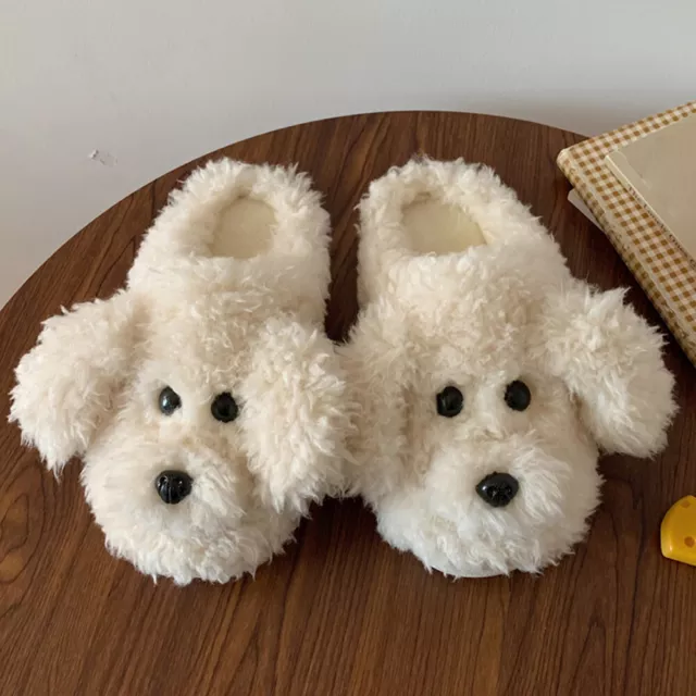 Plush Dog Slippers Cartoon Animal Slippers Cute for Autumn Winter (White 40-41)