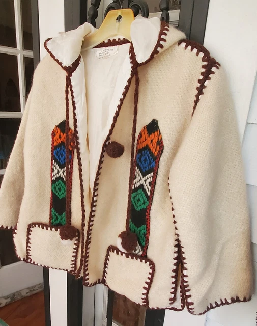 Vintage Greek Fisherman's Lined Woolen Jacket with Hood - Youth Size 3