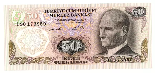 Turkey ...  P-188 ... 50 Lirasi  ..  L.1970 (1974) ...  *UNC*  Prefix "E"