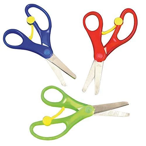 Tijeras para niños Baker Ross E7376 cargadas con resorte (paquete de 3) para artes y artes infantiles