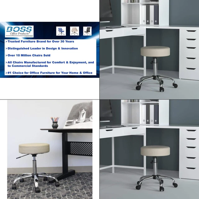Workpro Medical Stool Beige Vinyl High Density Foam Chrome Base Pneumatic Lift