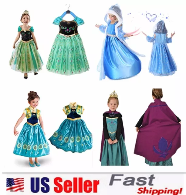 Princess Elsa Anna Role Cosplay Dress up Costume Dress for Girls Toddler 2-10 Y