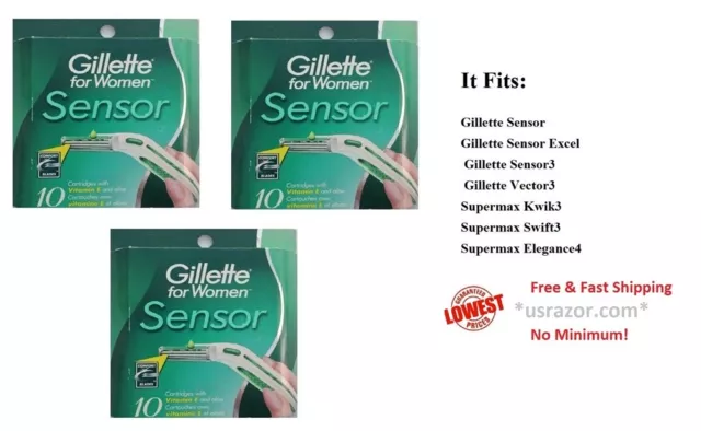 30 Gillette Sensor Women Cartridges Refill Shaver Blades Unboxed fit Excel Razor