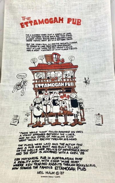 Vintage Pure Linen Tea Towel The Ettamogah Pub - Ken Maynard- I Have More 4 Sale