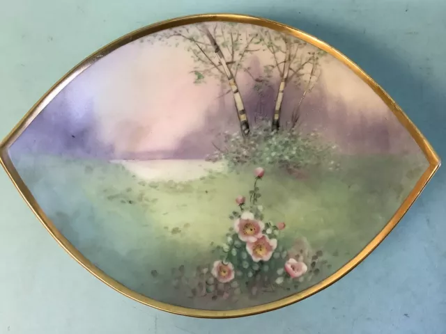 Pickard China Hand Painted, Gilt Border Round Bowl Signed by Artist 6.785”L