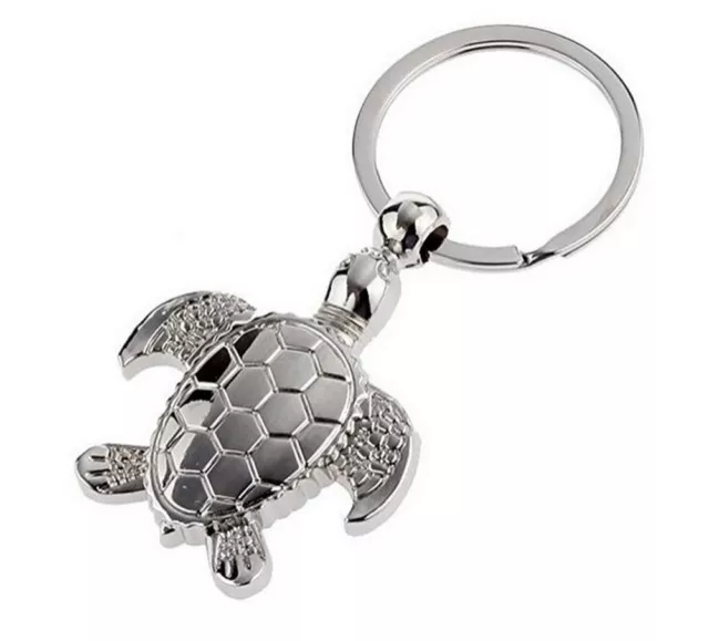 Porte-clés, bijou de sac mignonne tortue en acier argenté.