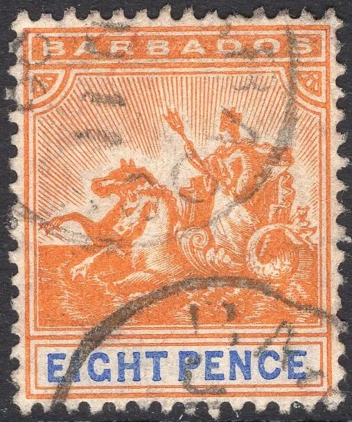 BARBADOS-1905 8d Orange & Ultramarine Sg 142 GOOD USED V52372