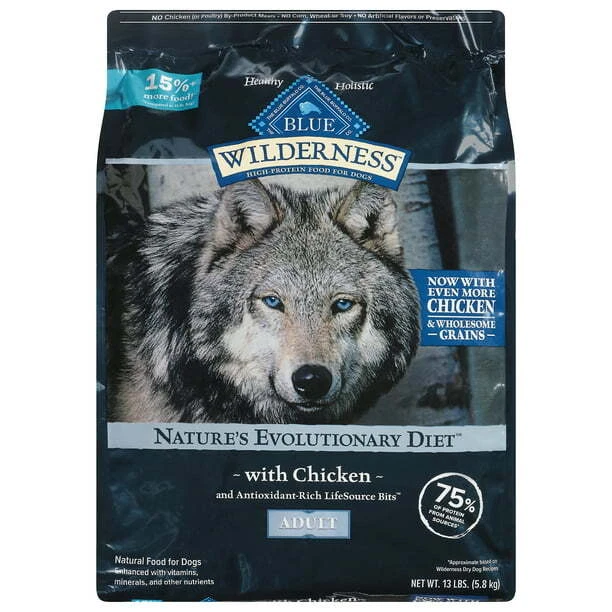 High Protein Natural Adult Dry Dog Food plus Wholesome Grains, Chicken 13 lb bag
