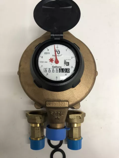 Badger 1" M70 New Meter Direct Read Gallon Or Cubic Feet. With Couplings