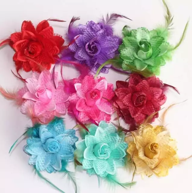 Flower Feather Fascinator Corsage Bead Rose Wedding Hair Clips Pin and Hairband