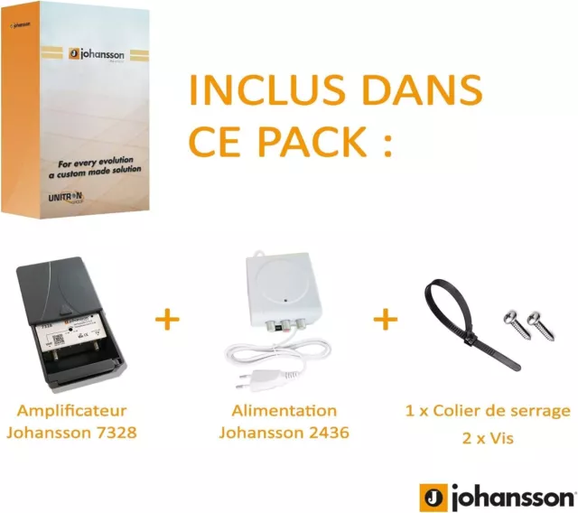 Amplificateur TNT complet , JOHANSSON extérieur - intérieur KIT 7329 + fiches F 2