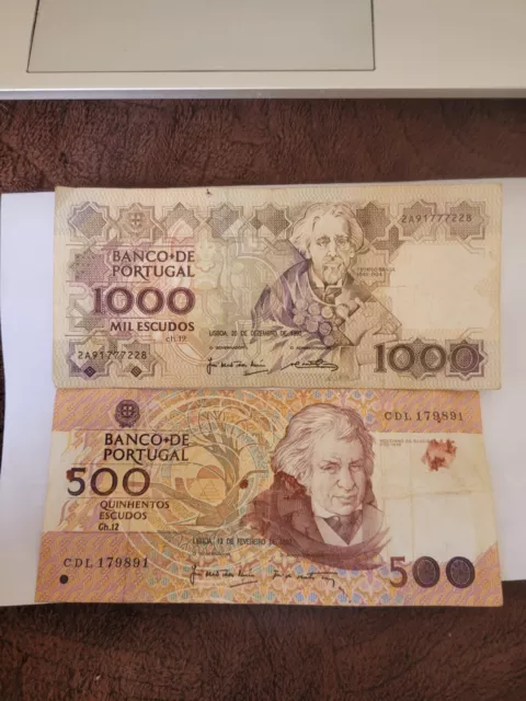 Portugal - Portuguese Escudos In Banknotes. 500+1000