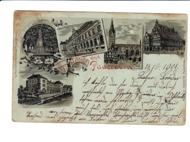 AK 25122,Postkarte,Gruss aus Paderborn,Post,Lehrerinnen-Seminar,Litho,1901