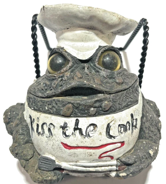 Toad Solid Indoor / Outdoor "Kiss The Cook" Frog Figurine / Garden Statue