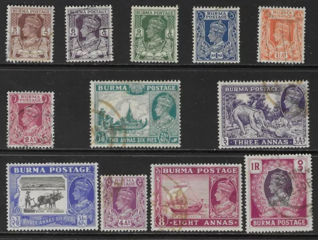 BURMA 1946 SET TO 1r. GOOD-FINE USED. SG. 51-60. (incl. 57a, 57b)   (9159)