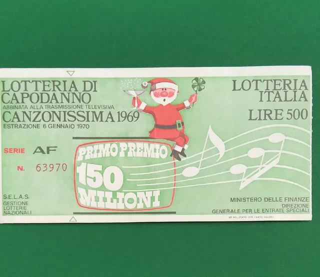 Biglietto Lotteria di Capodanno 1969 Serie AF Numero 63970