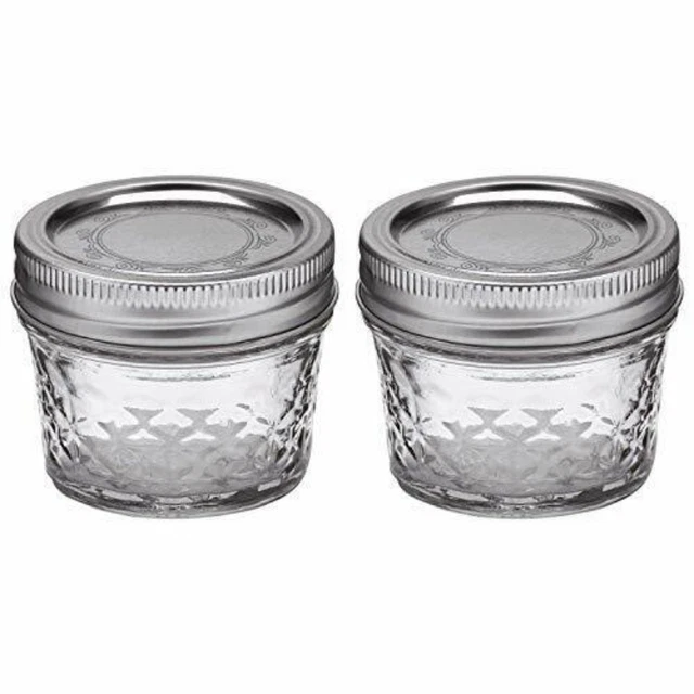 2 Ball Mason 4 Oz Quilted Clear Jelly Jars with Lids and Bands Set USA New