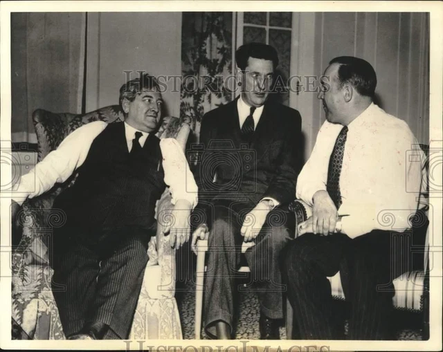 1941 Press Photo James Dewey, Eli Oliver and Governor Murray D. Van Wagoner