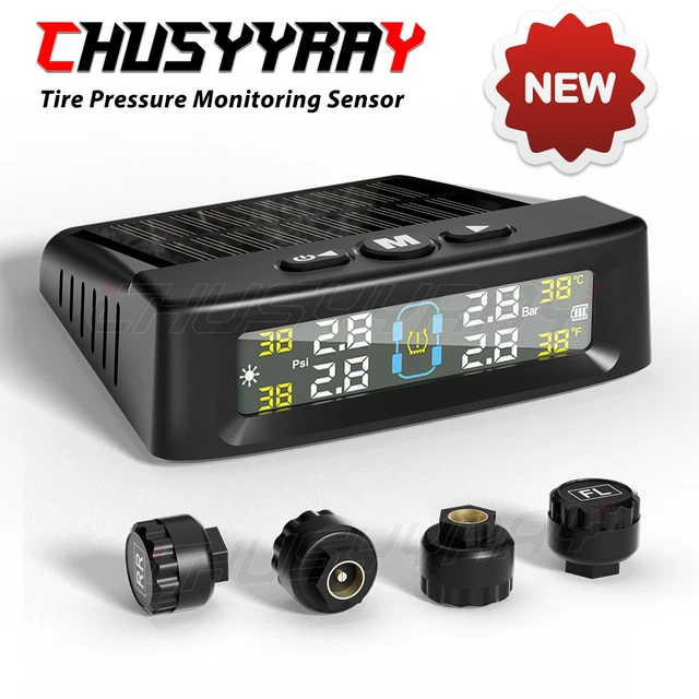 SOLAR TPMS 4 Sensor, Real-Time Tire Pressure/Temp Monitor w/ Alarm for ...