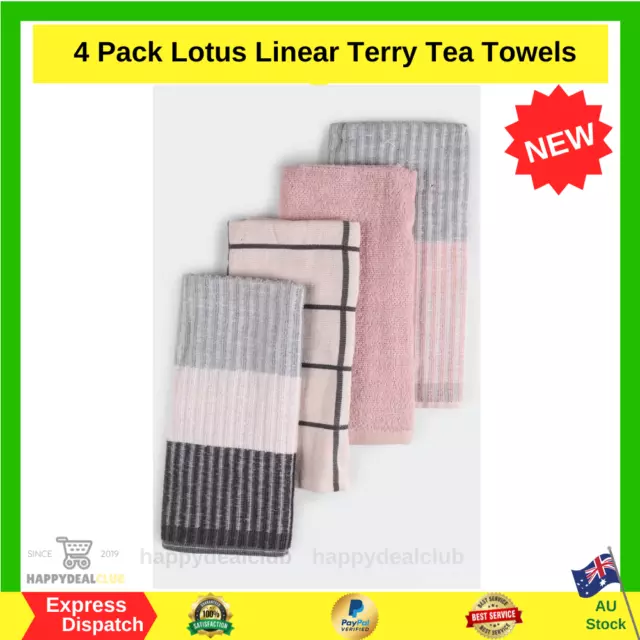 4 Pack Terry Tea Towels Kitchen Towels 63x40cm - Lotus