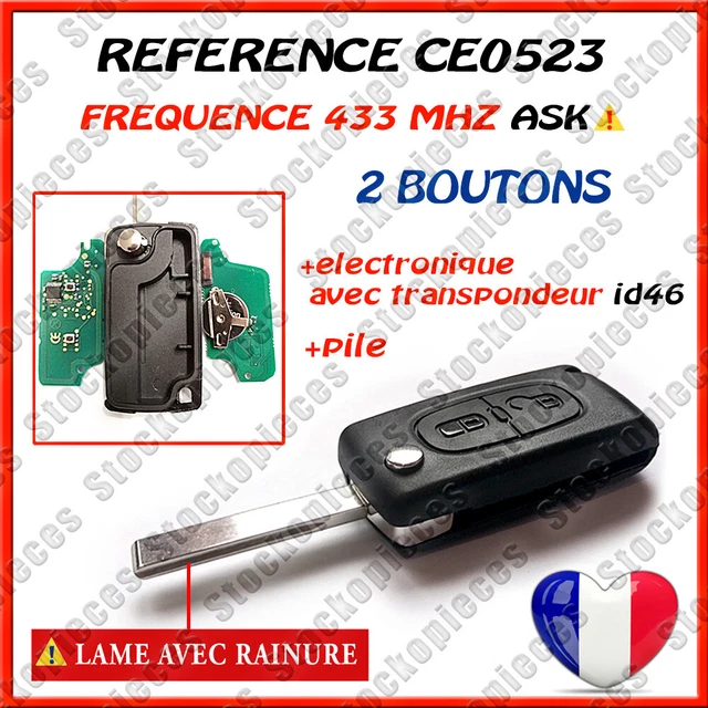 HU83 CE0523 - 2 BOUTONS - Coque Clé Peugeot 107 207 307 308 407 CE0523