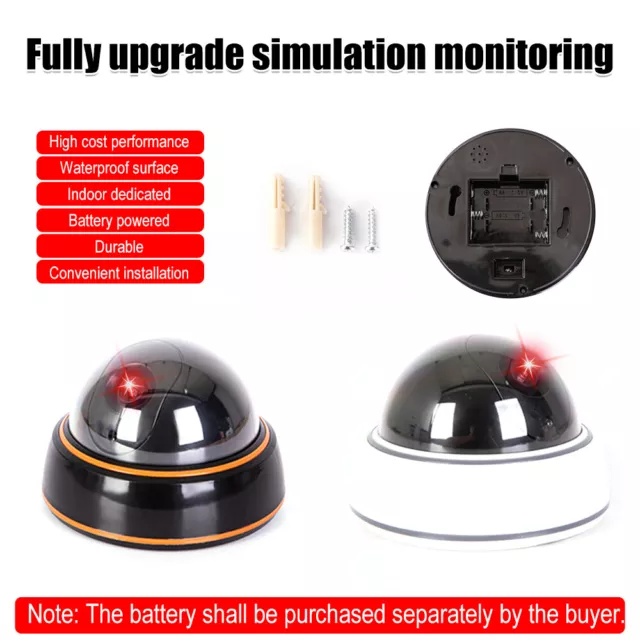LED Fake Dummy CCTV Dome Security Camera Flashing Red LED Indoor Outdoor Black 3