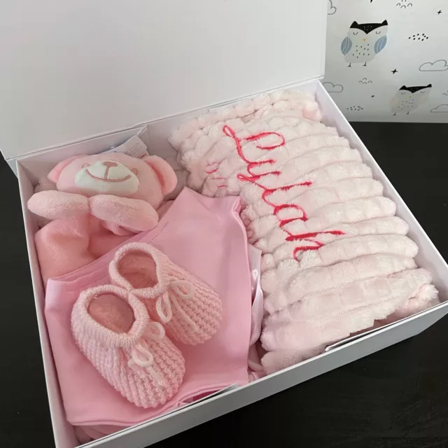 Personalised Baby Blanket Embroidered Soft Bubble Boy Girl Gift Newborn Gift Set