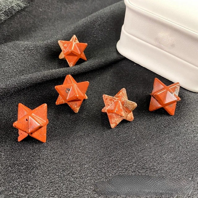 20pcs Natural Red Jasper Stone Merkaba Star Healing Reiki Adventurine Rare Decor