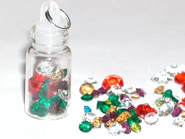 1pc Glass miniature dollhouse bottle with tiny little Mixed crystals pendant *~