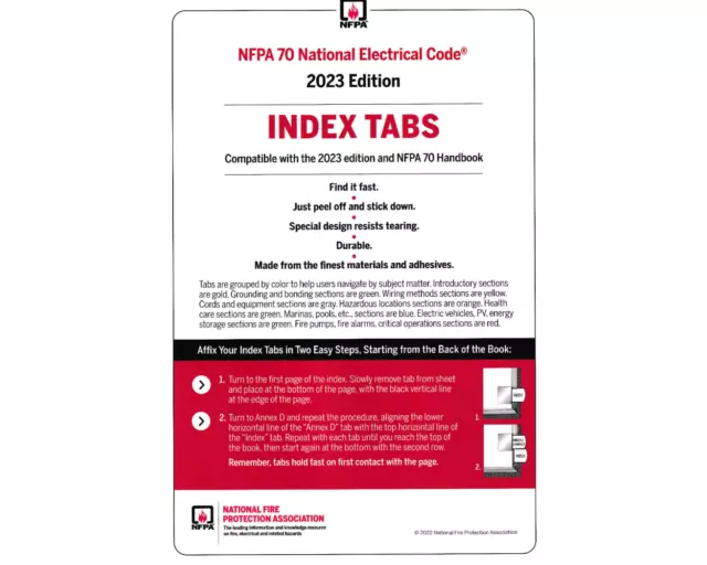 NFPA 70 2023, National Electrical Code (NEC) or Handbook Self-Adhesive Index Tab