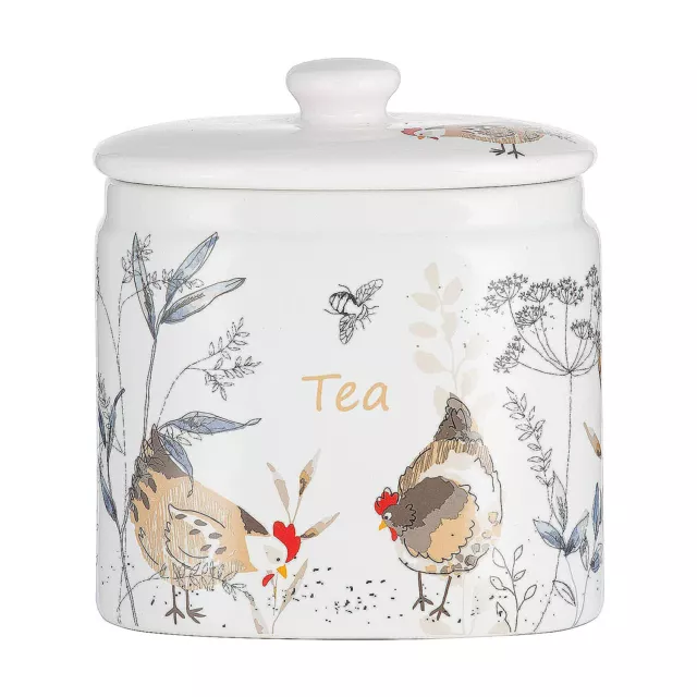 Country Hens Fine Ceramic Tea Storage Jar Canister Airtight Silicone Seal