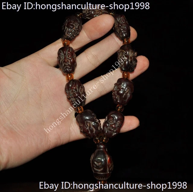 Chinese Old Ox horn carved 9 buddha head monk pray Bracelets Buddha beads