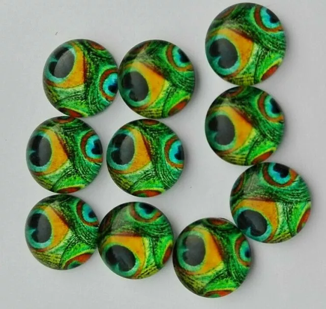 10 x 12 MM DURCHMESSER PFAUENFEDER MUSTER CABOCHONS - KUNST - HANDWERK - SCHMUCK 3