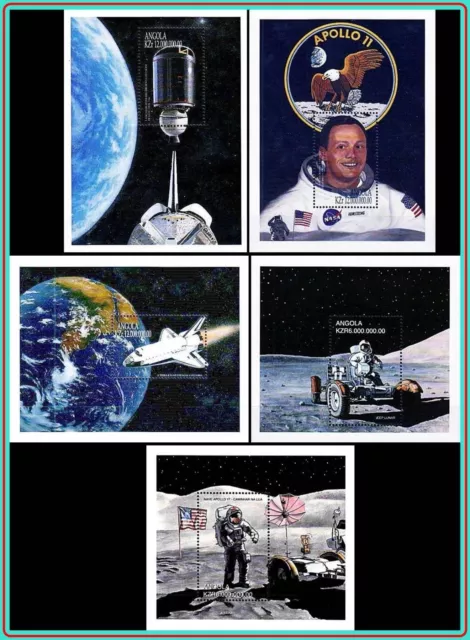Angola 1999 Espacio Research = Apolo 11 MNH - Cinco S / Hojas Gato. Valor