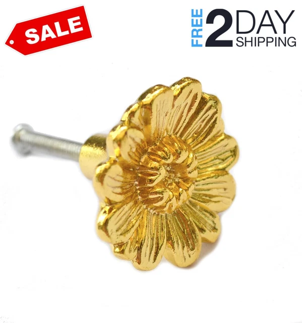 6 Pcs Vintage Gold Drawer Knobs Antique Brass Furniture Handles Decorative Flowe