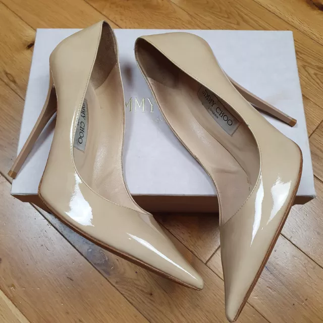 Jimmy Choo Anouk Nude Patent Leather Stiletto Heels Size 40  UK 7 Designer