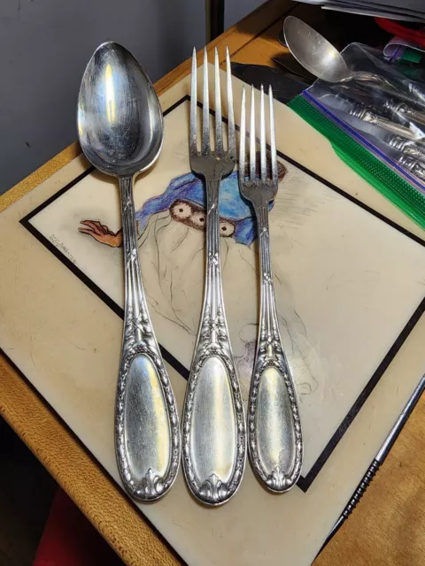 RARE Bruckmann & Sohne 800 Silver spoon 2 forks 1906 model 365 German sterling