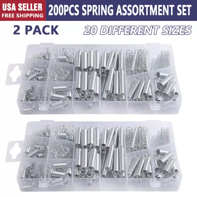 200 PC Spring Assortment Set Zinc Plated Compression and Extension Springs 2PACk