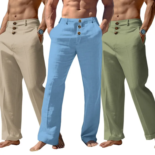 Pantalones Largos Casuales Para Hombres Pantalones Sueltos Transpirables <